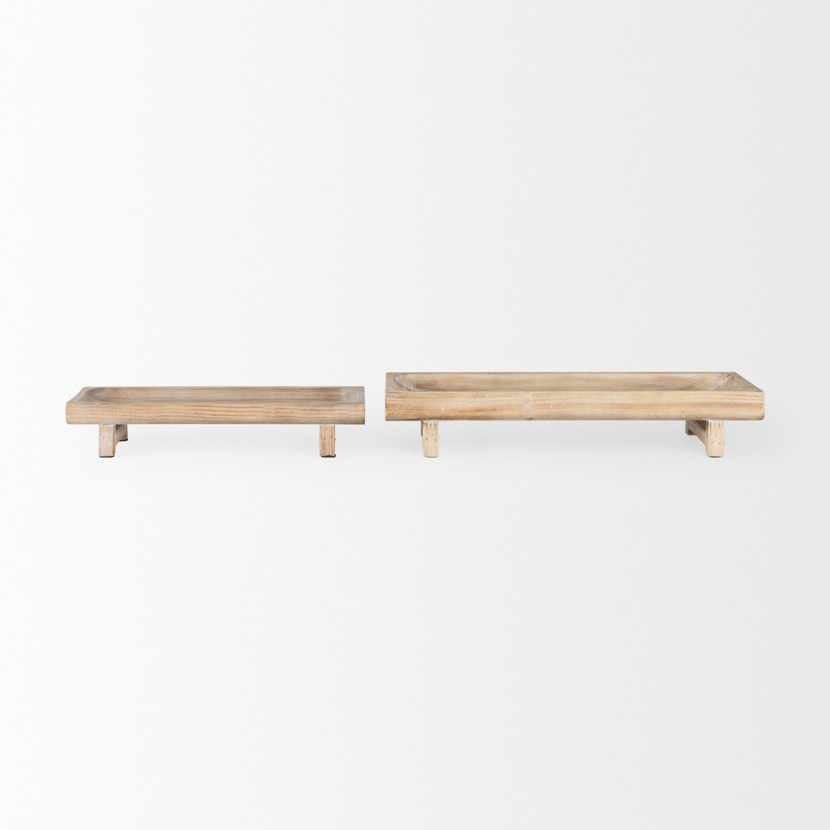 Carver Set of 2 Rectangular White Washed Wood Trays-Trays-DECOROLALA