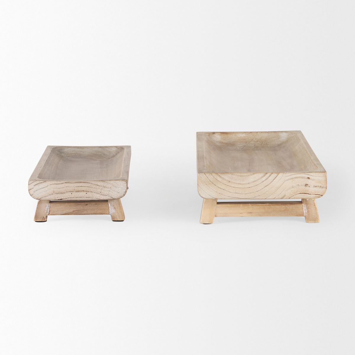 Carver Set of 2 Rectangular White Washed Wood Trays-Trays-DECOROLALA
