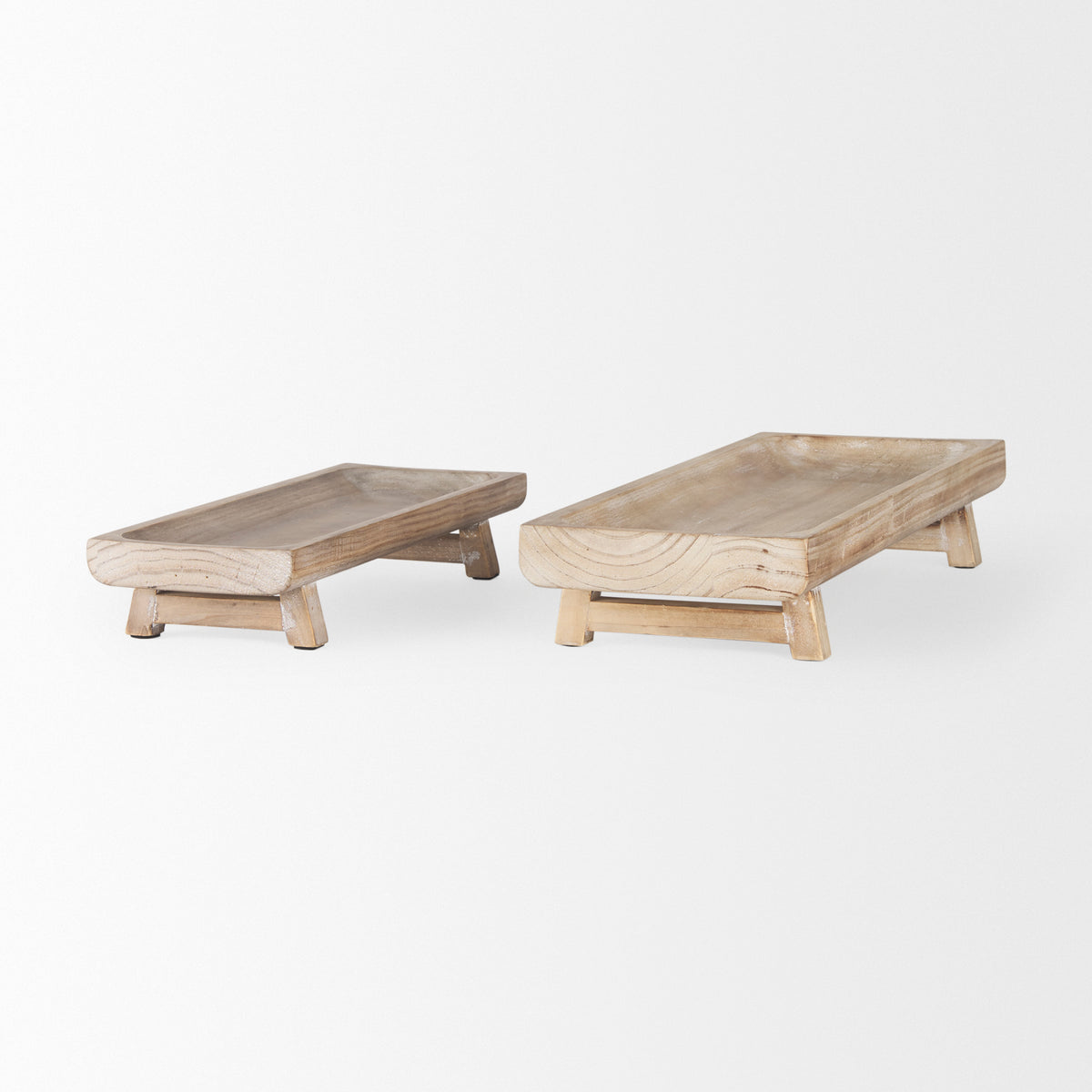 Carver Set of 2 Rectangular White Washed Wood Trays-Trays-DECOROLALA
