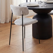 Casey Curved Back Dining Side Chair | Gray Fabric w/ Black Metal-Dining Chairs-DECOROLALA