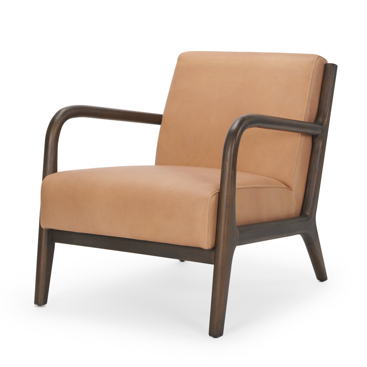 Cashel Accent Chair - Tan Genuine Leather Dark Brown Wood-Accent Chairs-DECOROLALA