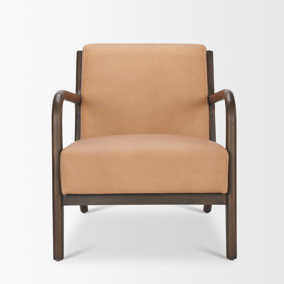 Cashel Accent Chair - Tan Genuine Leather Dark Brown Wood-Accent Chairs-DECOROLALA