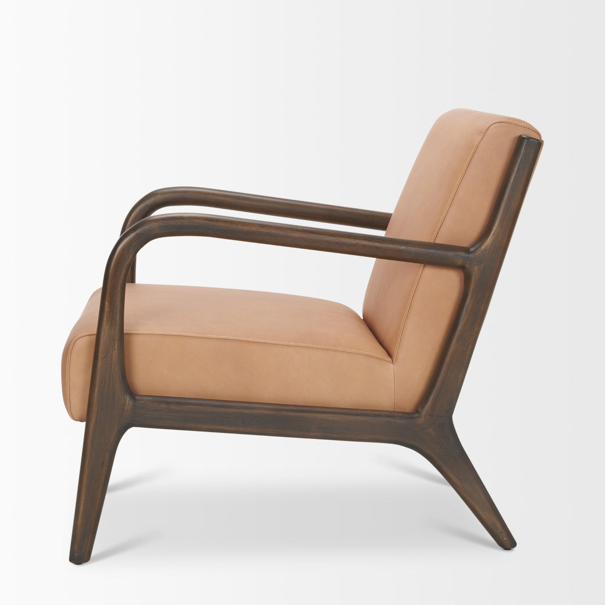 Cashel Accent Chair - Tan Genuine Leather Dark Brown Wood-Accent Chairs-DECOROLALA
