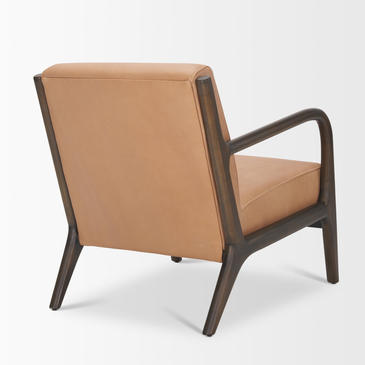 Cashel Accent Chair - Tan Genuine Leather Dark Brown Wood-Accent Chairs-DECOROLALA
