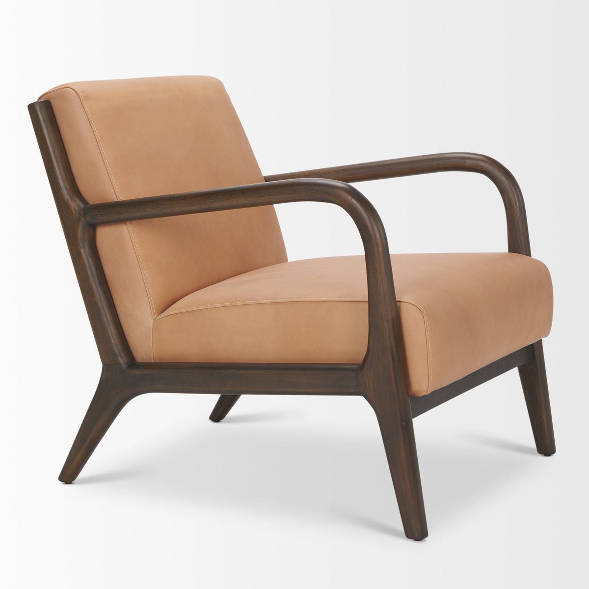 Cashel Accent Chair - Tan Genuine Leather Dark Brown Wood-Accent Chairs-DECOROLALA
