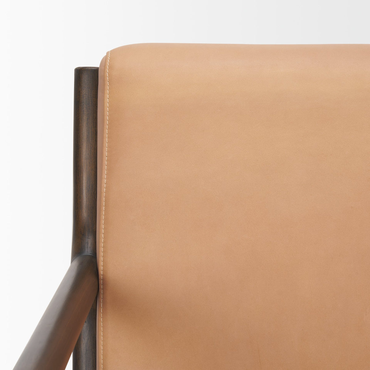 Cashel Accent Chair - Tan Genuine Leather Dark Brown Wood-Accent Chairs-DECOROLALA