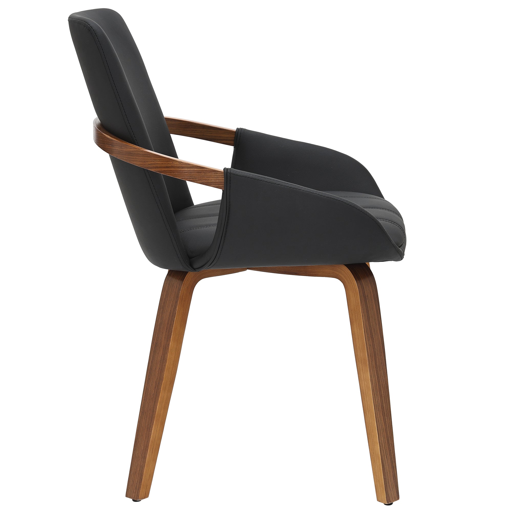Caspian Dining Chair - Black Faux Leather & Walnut Mid-Century-DECOROLALA
