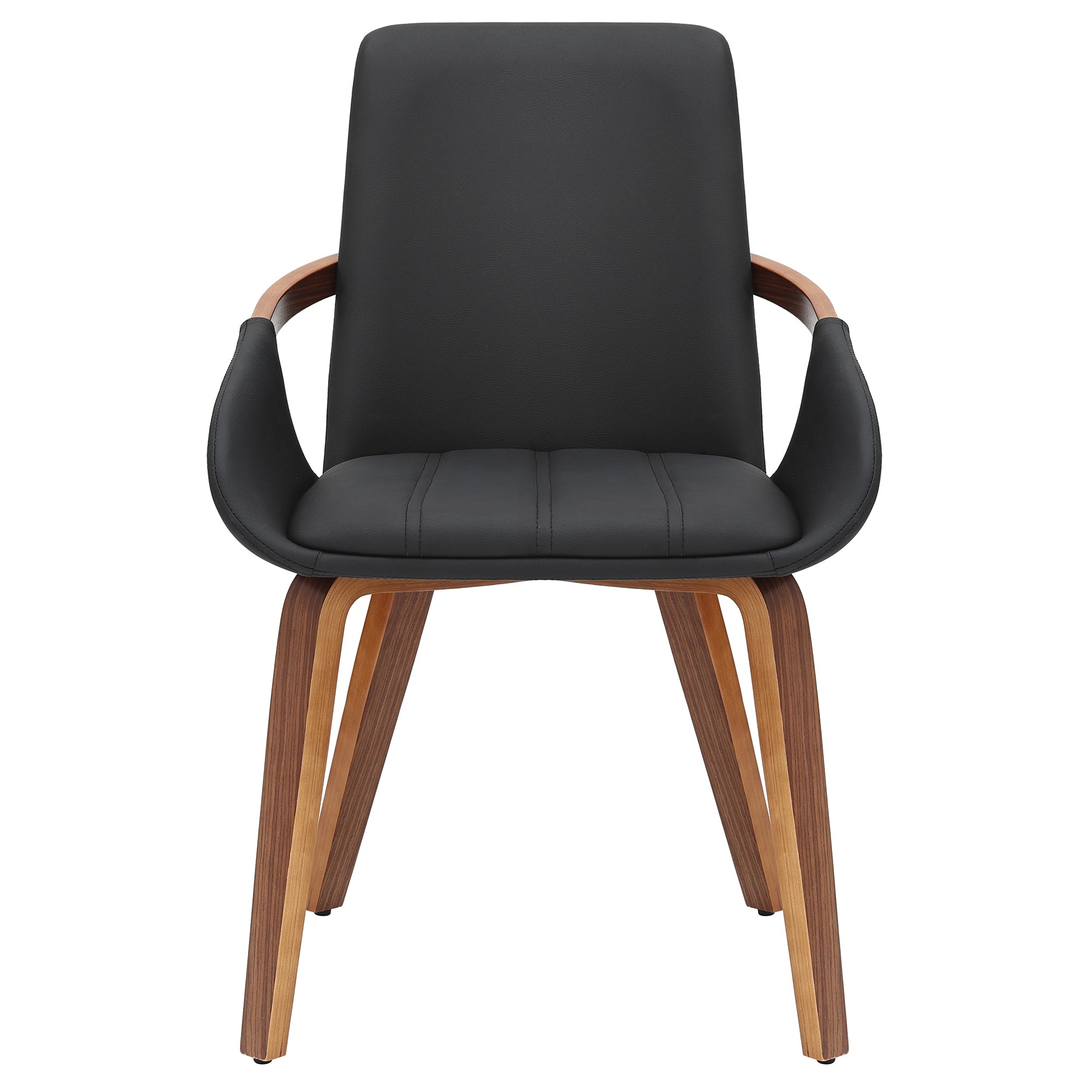 Caspian Dining Chair - Black Faux Leather & Walnut Mid-Century-DECOROLALA