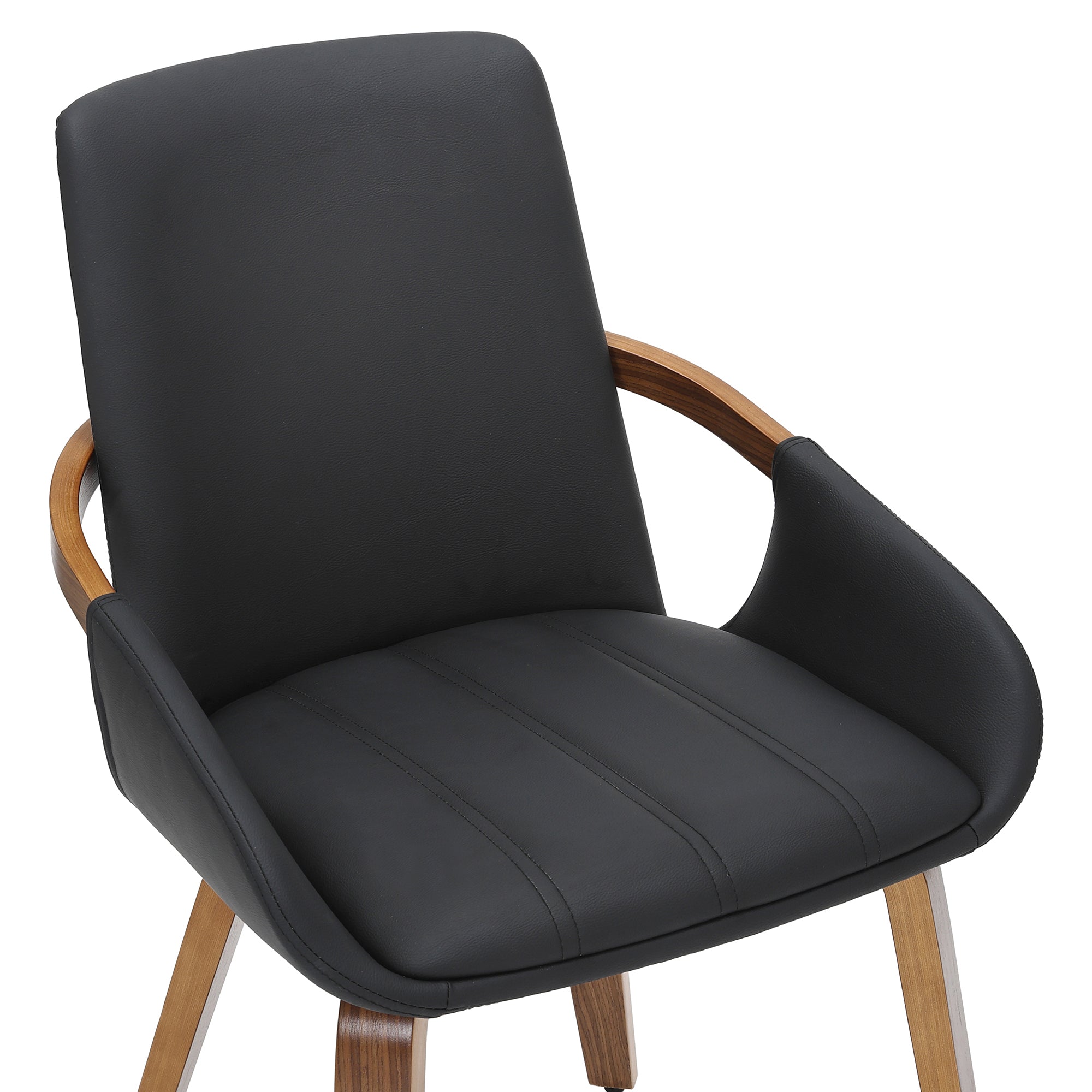 Caspian Dining Chair - Black Faux Leather & Walnut Mid-Century-DECOROLALA