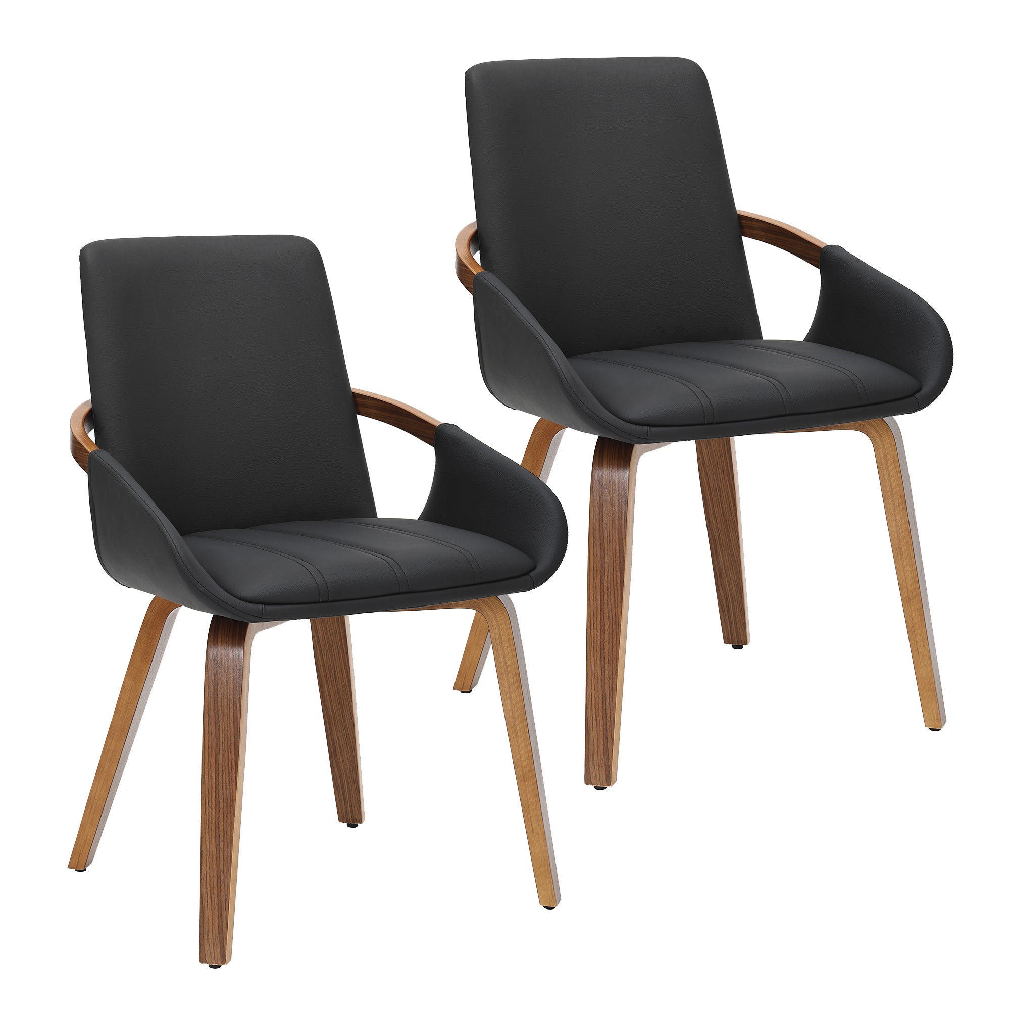 Caspian Dining Chair - Black Faux Leather & Walnut Mid-Century-DECOROLALA