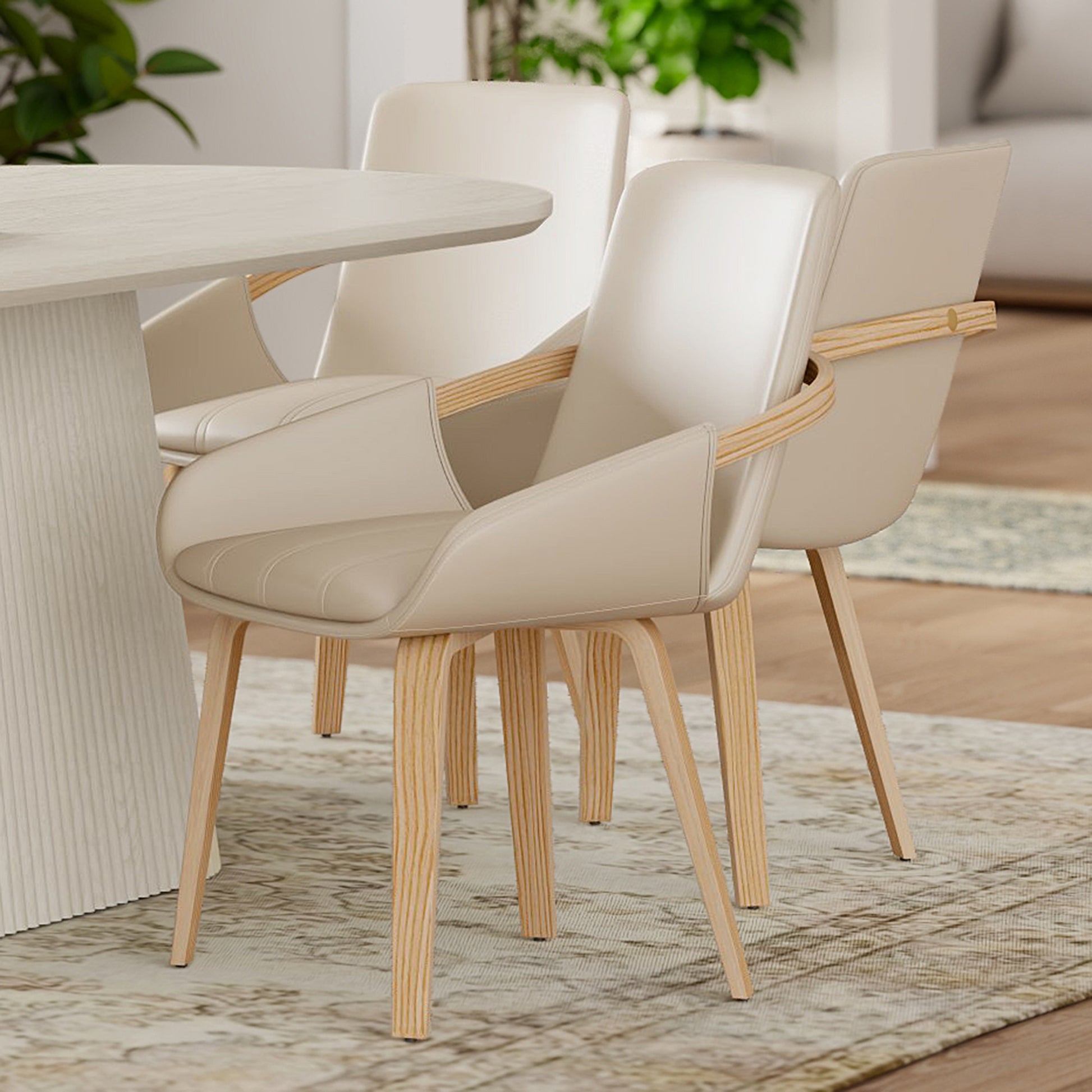 Caspian Dining Chair - Sand Faux Leather Bentwood Legs-DECOROLALA