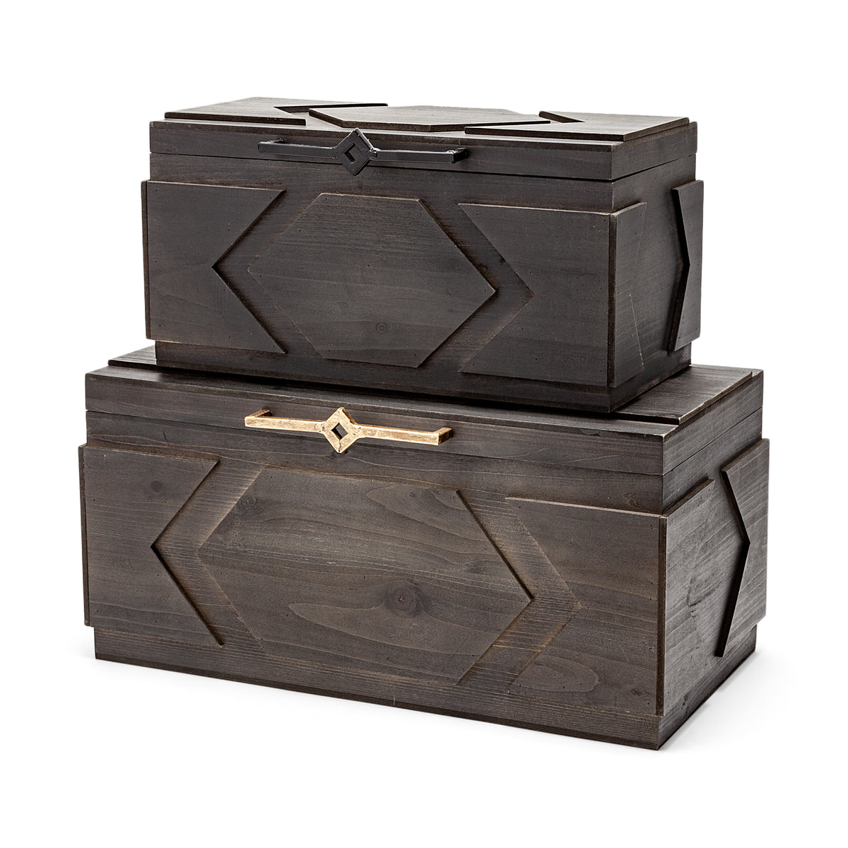 Cassia Set of 2 Brown Wooden Boxes-Boxes-DECOROLALA