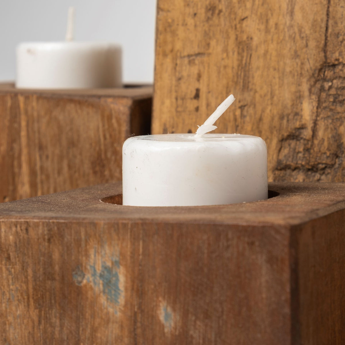 Cassius Light Brown Nine Wood Block Table Candle Holder-Table Candle Holders-DECOROLALA