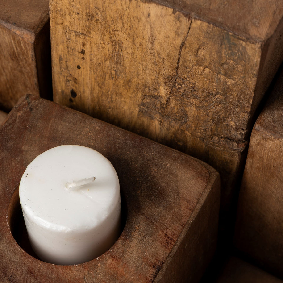 Cassius Light Brown Nine Wood Block Table Candle Holder-Table Candle Holders-DECOROLALA