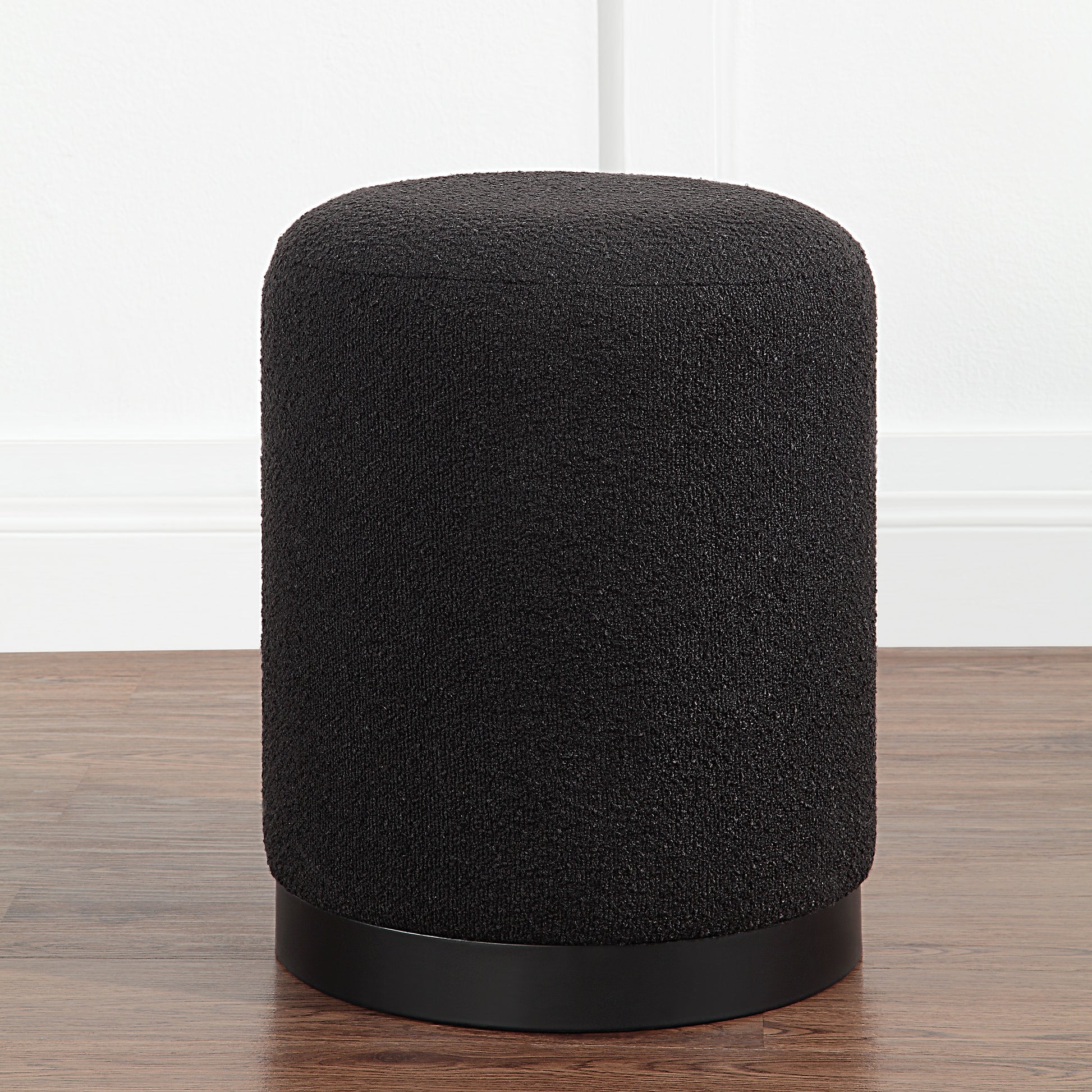 Castillo Indoor Boucle Ottoman, Black-Ottoman-DECOROLALA