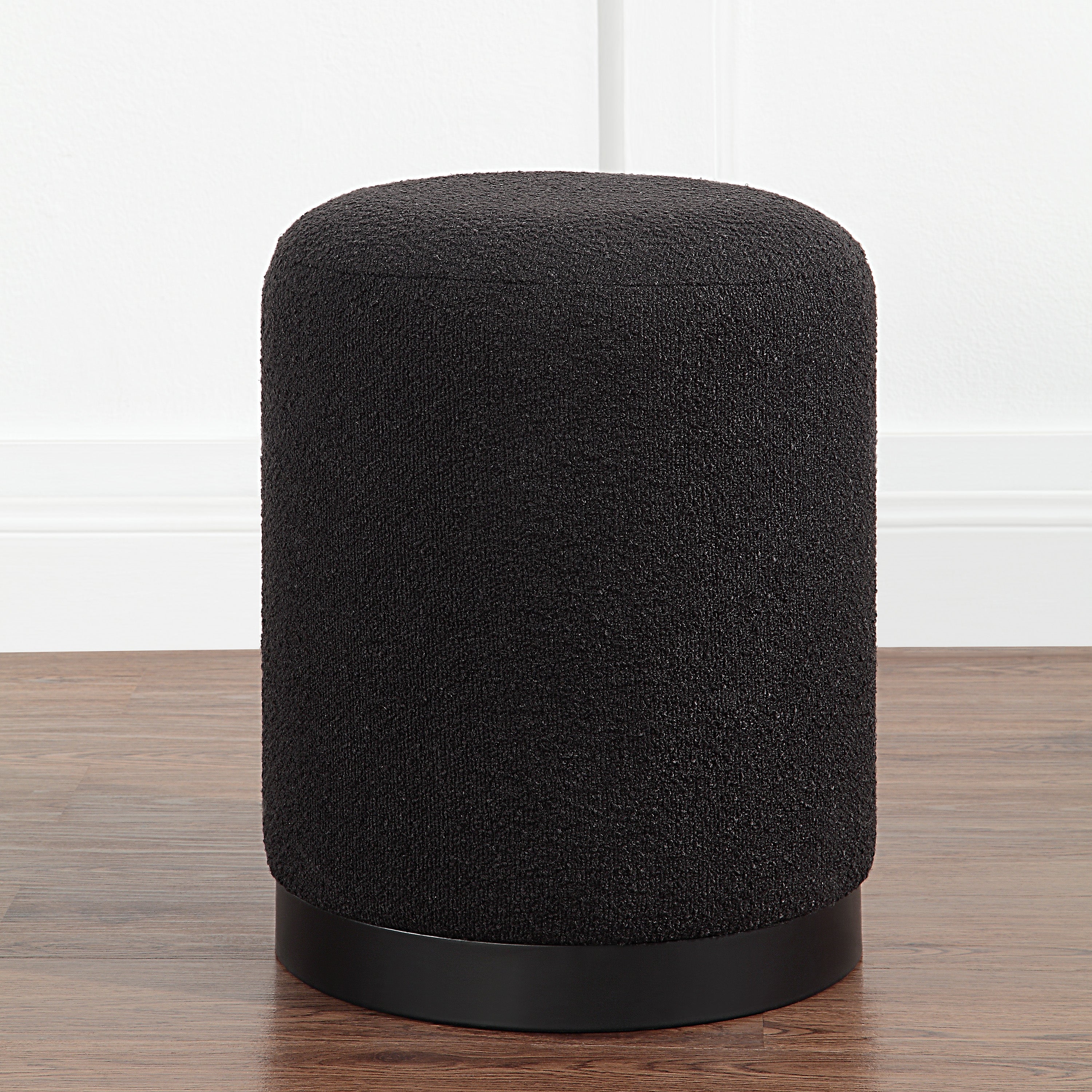 Castillo Indoor Boucle Ottoman, Black-Ottoman-DECOROLALA