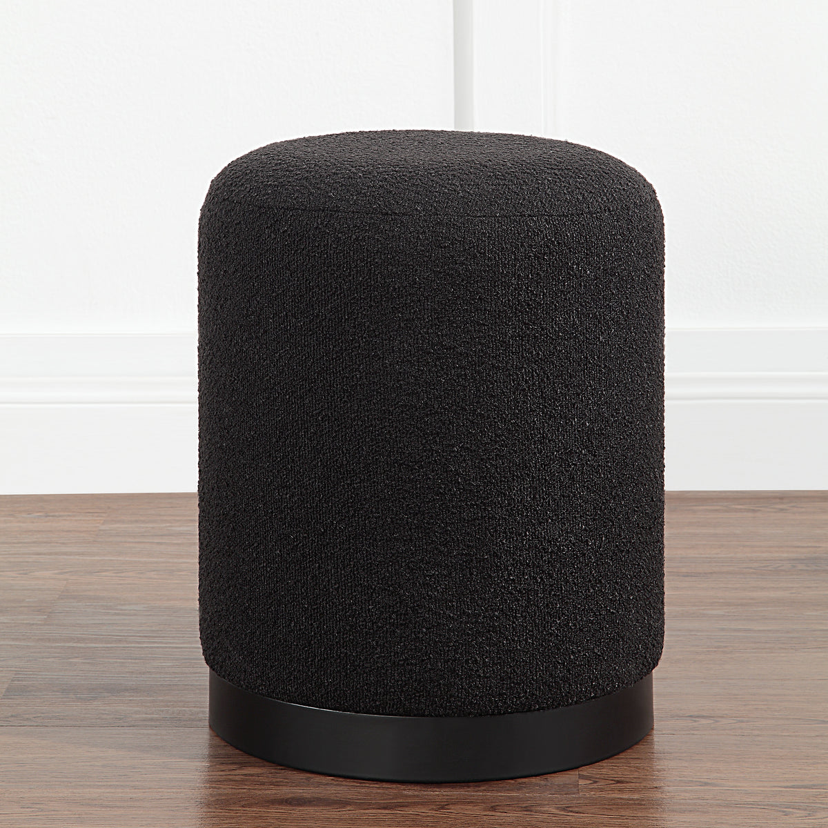 Castillo Indoor Boucle Ottoman, Black-Ottomans-DECOROLALA