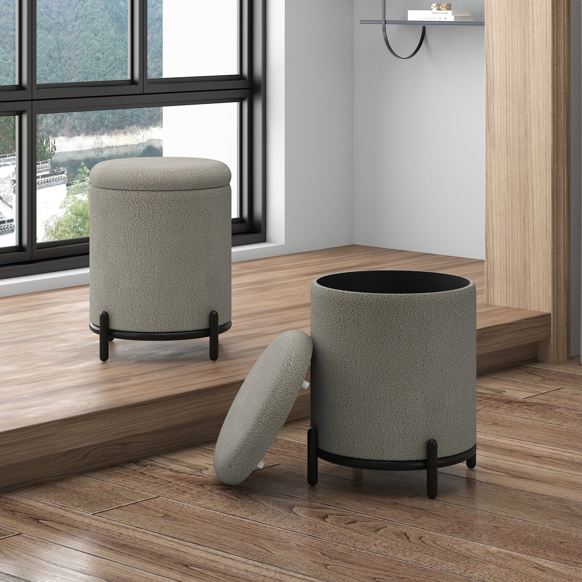 Castor Storage Ottoman - Warm Grey with Black Metal Frame-DECOROLALA