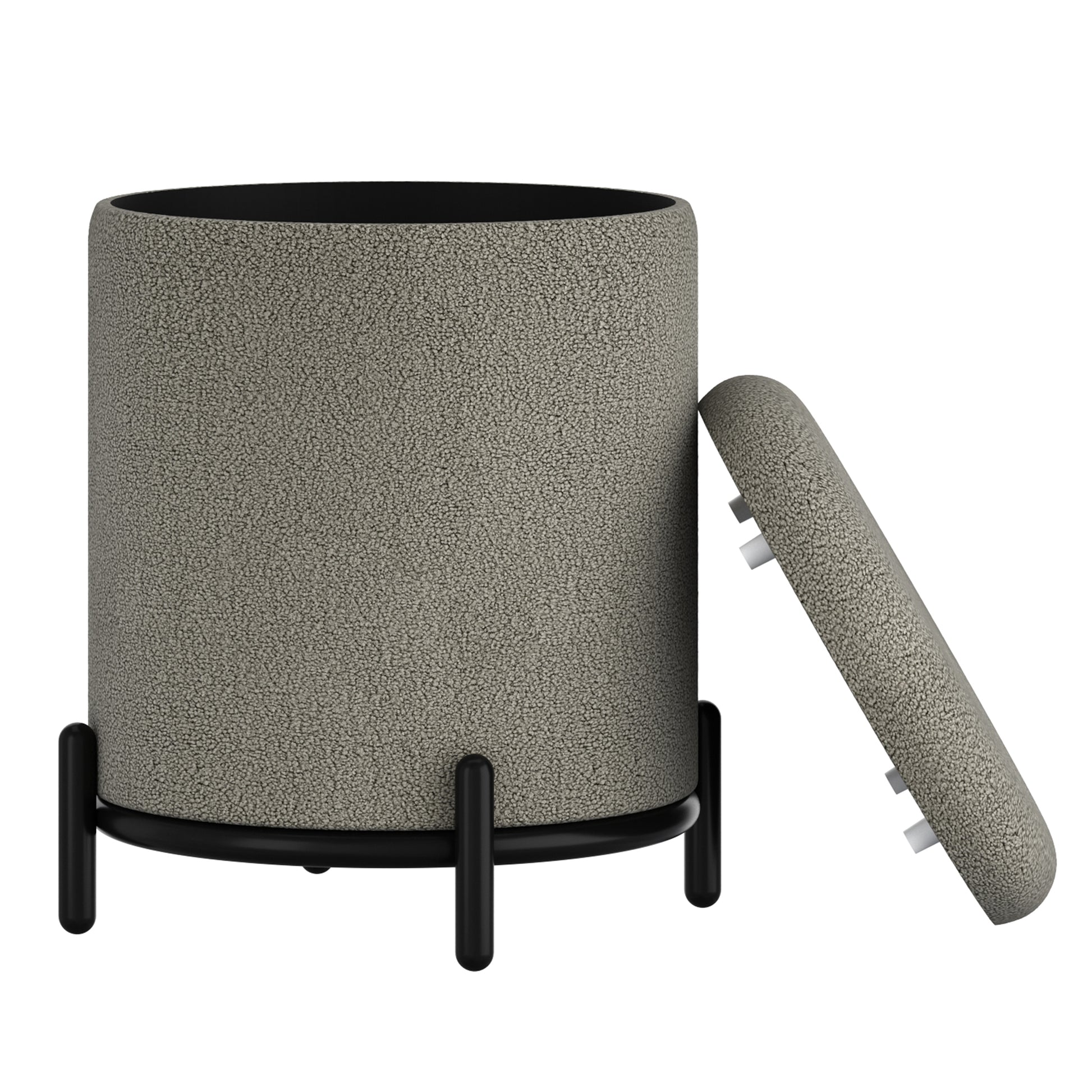 Castor Storage Ottoman - Warm Grey with Black Metal Frame-DECOROLALA