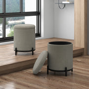 Castor Storage Ottoman - Warm Grey with Black Metal Frame-DECOROLALA