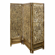 Casual Wood And Seagrass Three Panel Room Divider Screen-Room Dividers-DECOROLALA