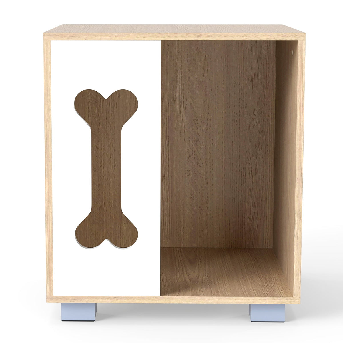 Cat Bed Side Table Wooden Cat Condo with Bone-shape Window and Thick Metal Legs-Natural-Dog Kennels-DECOROLALA