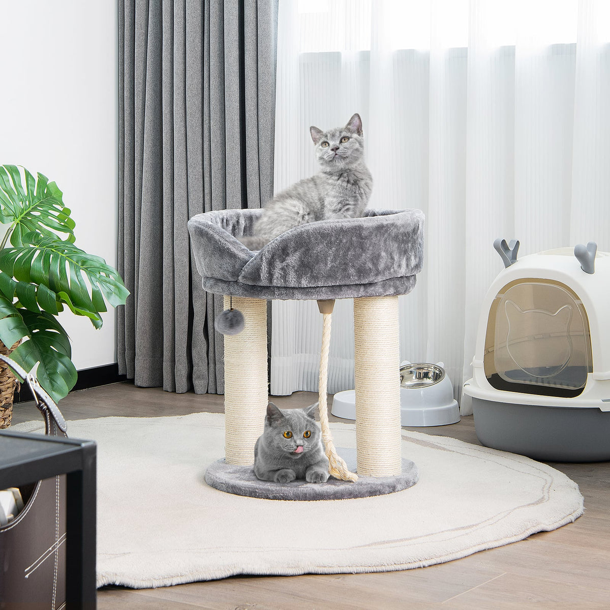 Cat Climbing Tree with Plush Perchs and Scratching Post-Gray-Cat Trees & Scratchers-DECOROLALA