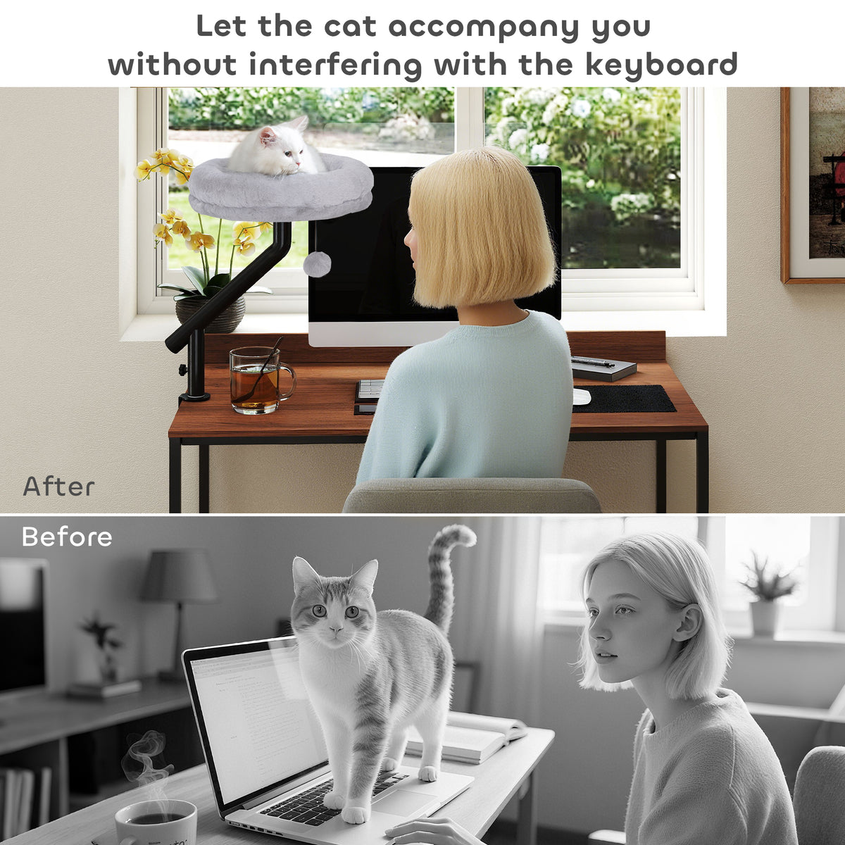 Cat Desk Bed - 360° Rotatable Adjustable Height Grey-Cats-DECOROLALA