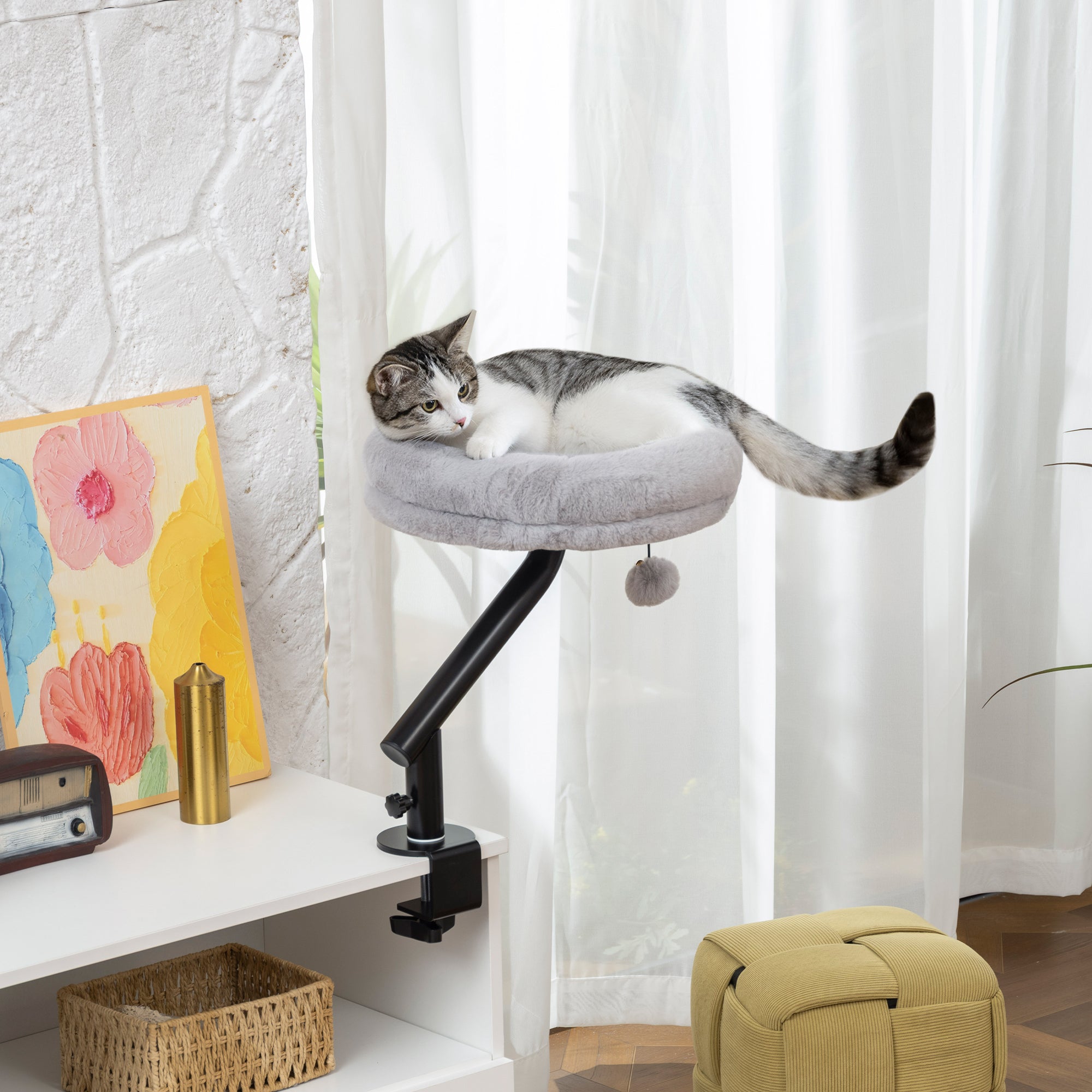Cat Desk Bed - 360° Rotatable Adjustable Height Grey-Cats-DECOROLALA