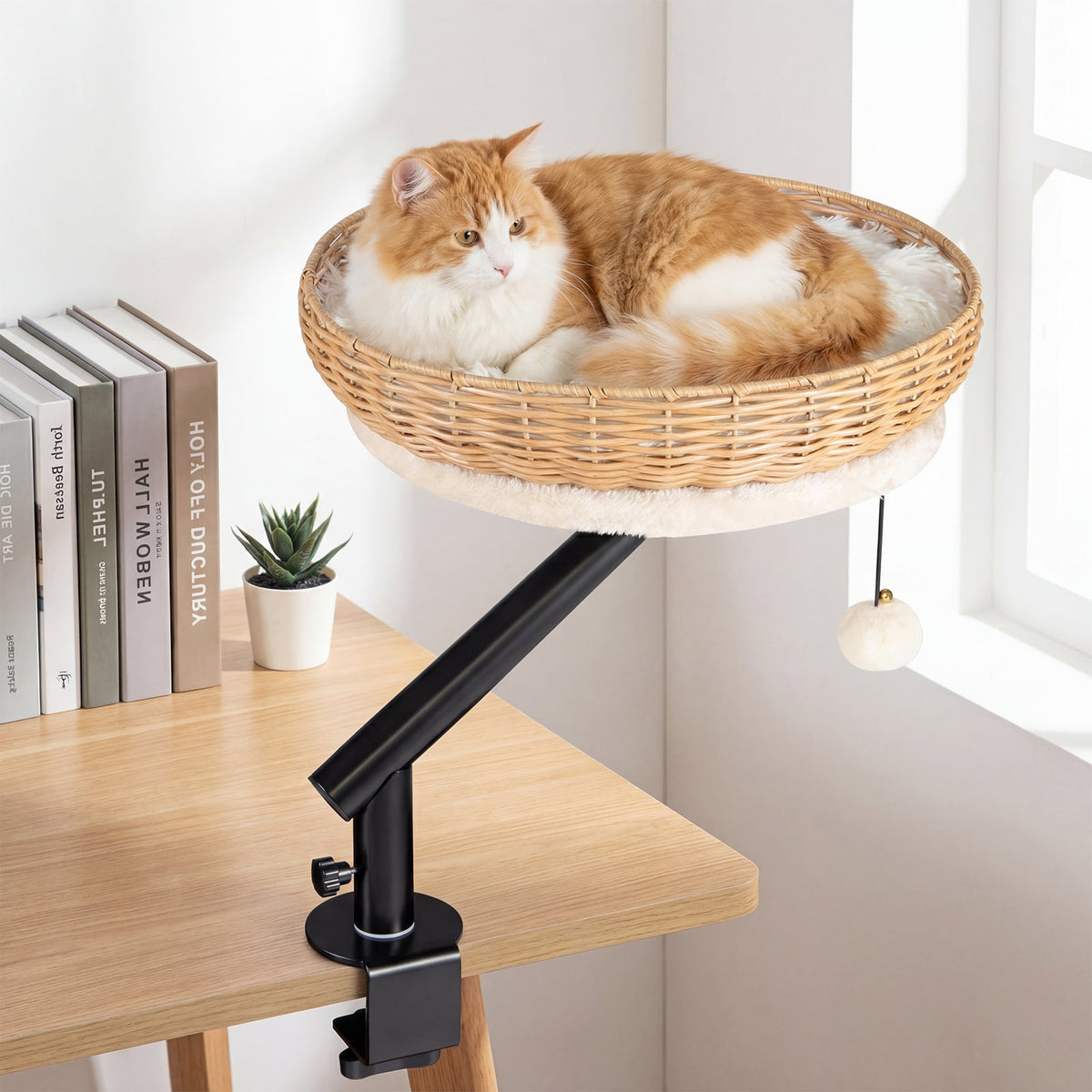 Cat Desk Bed with Removable Padded Cushion for Indoor Cats-Natural-Cat Houses-DECOROLALA
