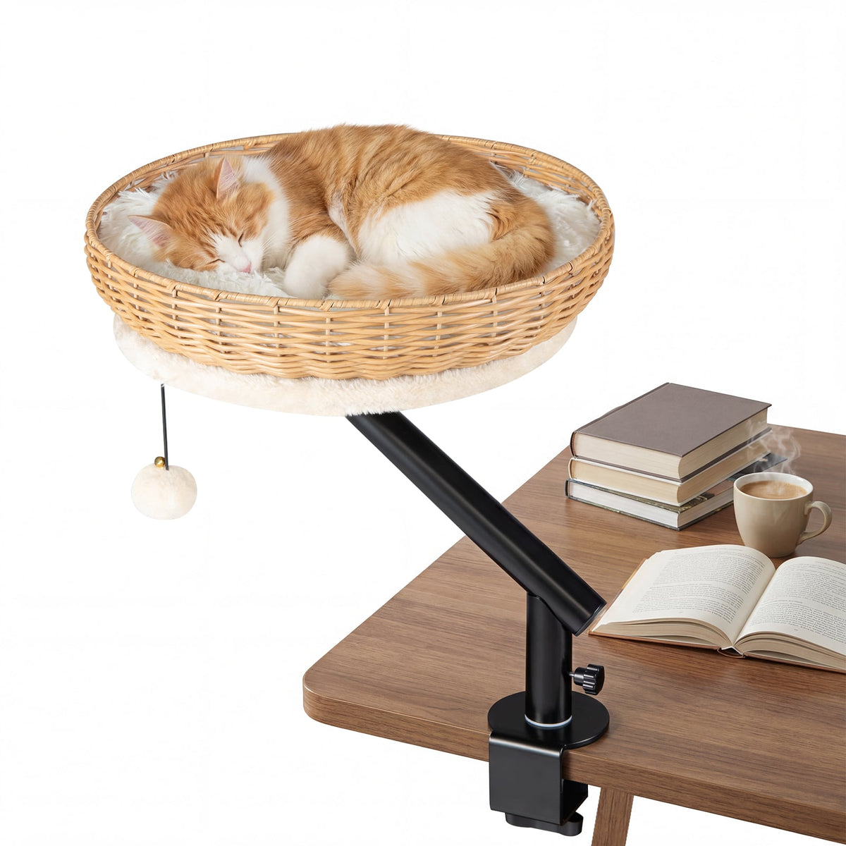 Cat Desk Bed with Removable Padded Cushion for Indoor Cats-Natural-Cat Houses-DECOROLALA