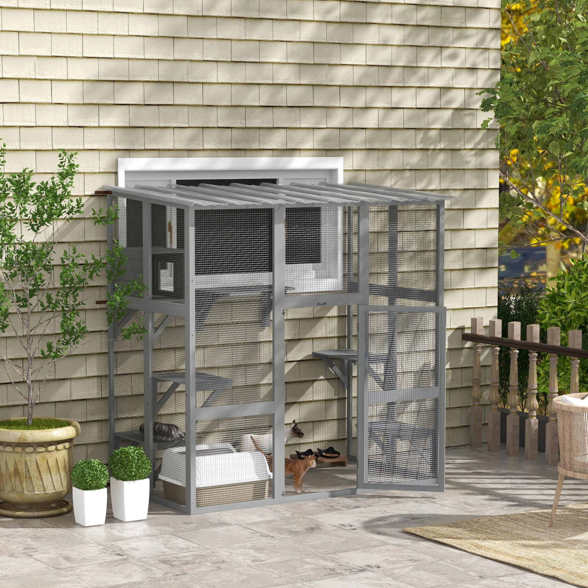 Cat Enclosure Window Box Weatherproof Grey-DECOROLALA