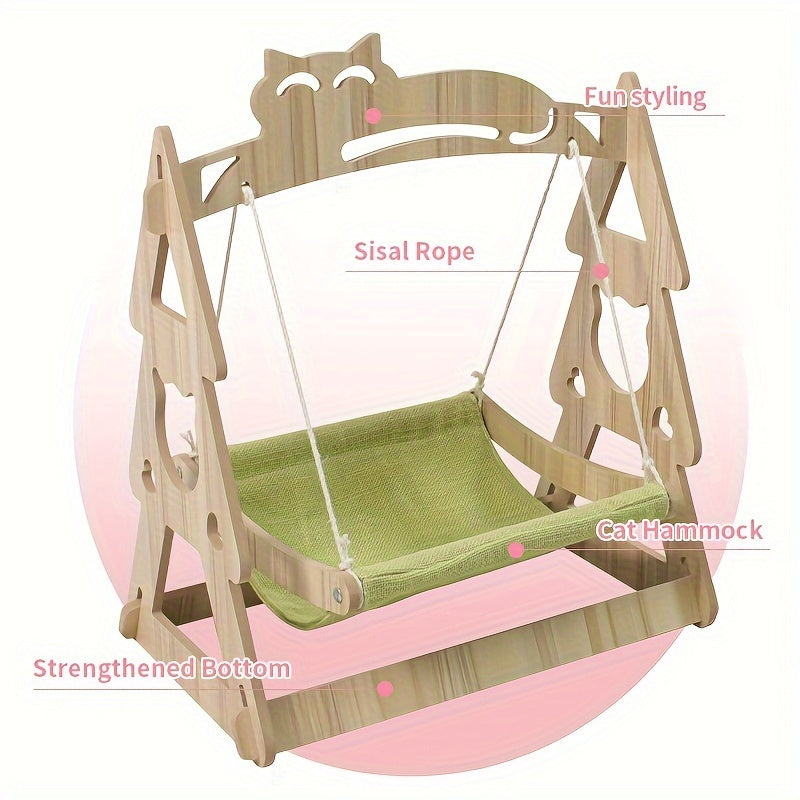 Cat Hammock Tree with Sisal Scratching Rope - 54.5cm Lounger Bed-Cat Furniture-DECOROLALA