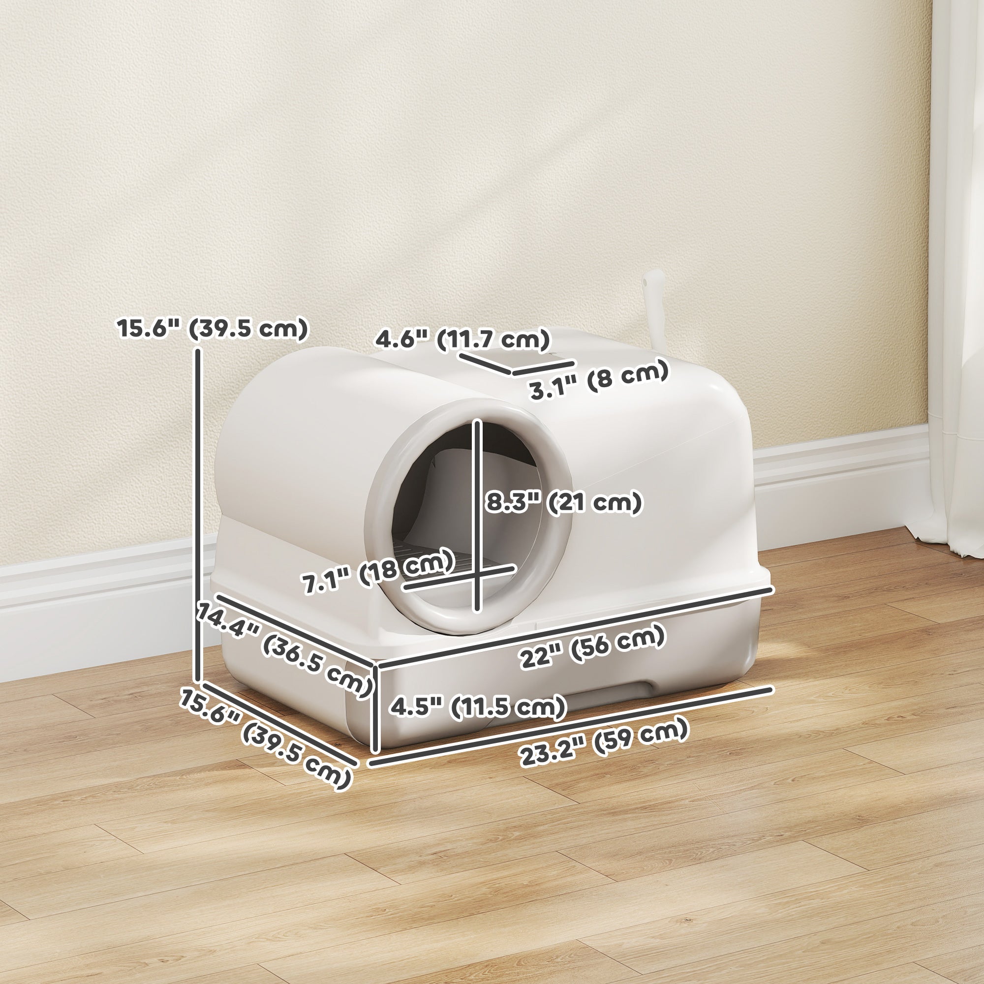 Cat Litter Box Easy Clean Drawer Odor Control Hooded Cat Litter Tray with Scoop White and Grey-Cats-DECOROLALA