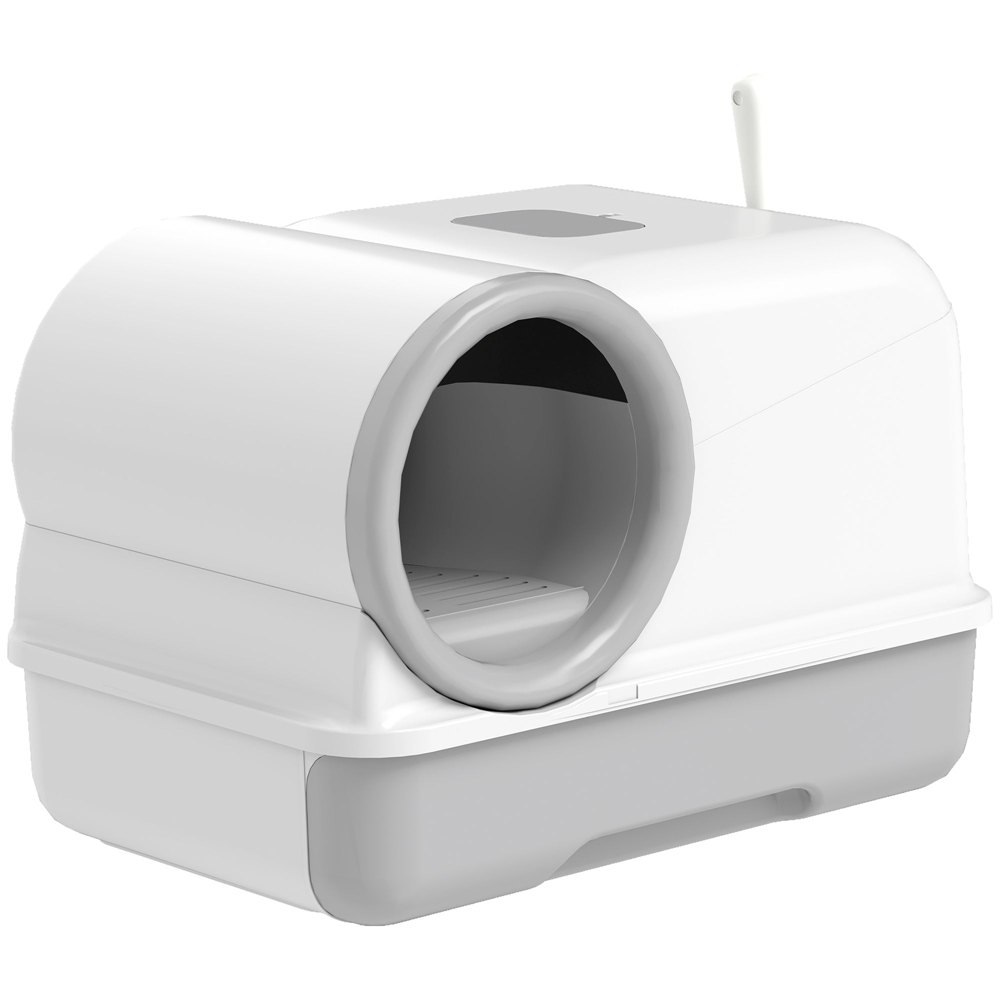 Cat Litter Box Easy Clean Drawer Odor Control Hooded Cat Litter Tray with Scoop White and Grey-Cats-DECOROLALA