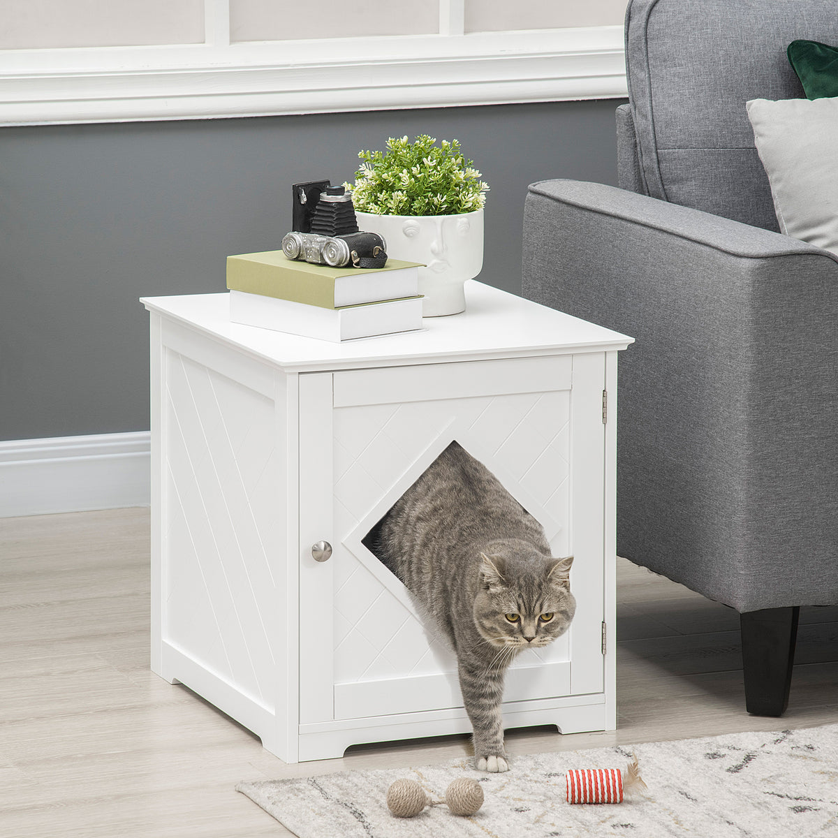 Cat Litter Box Enclosure End Table - White 19" Modern Nightstand-Cat Supplies-DECOROLALA