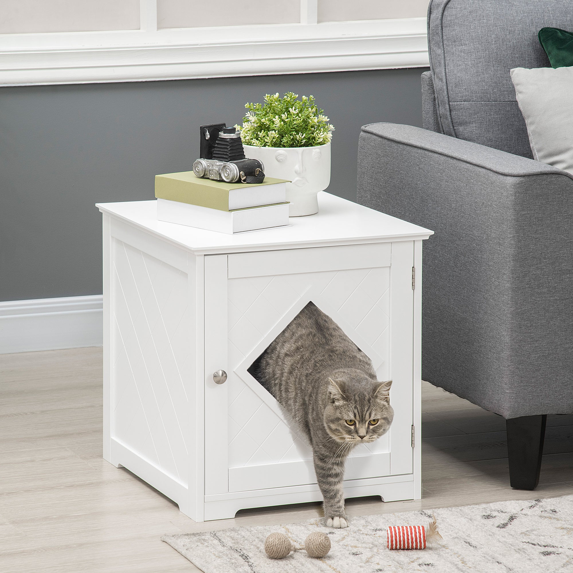 Cat Litter Box Enclosure End Table - White 19" Modern Nightstand-Cats-DECOROLALA