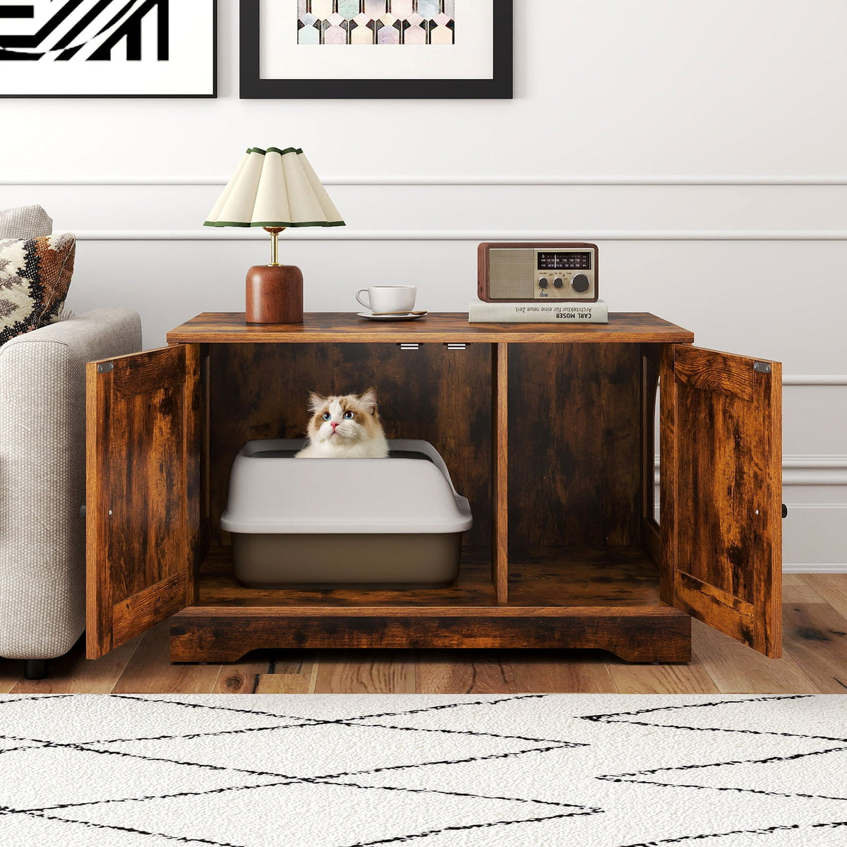 Cat Litter Box Enclosure Furniture Indoor Wooden Cat House End Side Table Nightstand-Brown-Cat Supplies-DECOROLALA
