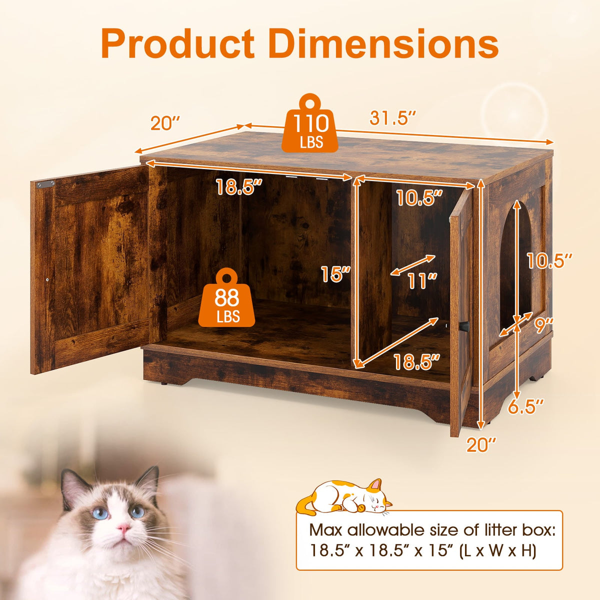 Cat Litter Box Enclosure Furniture Indoor Wooden Cat House End Side Table Nightstand-Brown-Cat Supplies-DECOROLALA