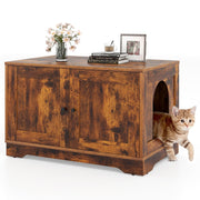 Cat Litter Box Enclosure Furniture Indoor Wooden Cat House End Side Table Nightstand-Brown-Cat Supplies-DECOROLALA