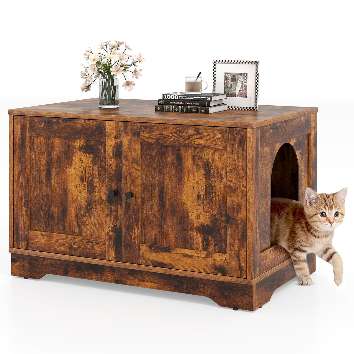 Cat Litter Box Enclosure Furniture Indoor Wooden Cat House End Side Table Nightstand-Brown-Cat Supplies-DECOROLALA