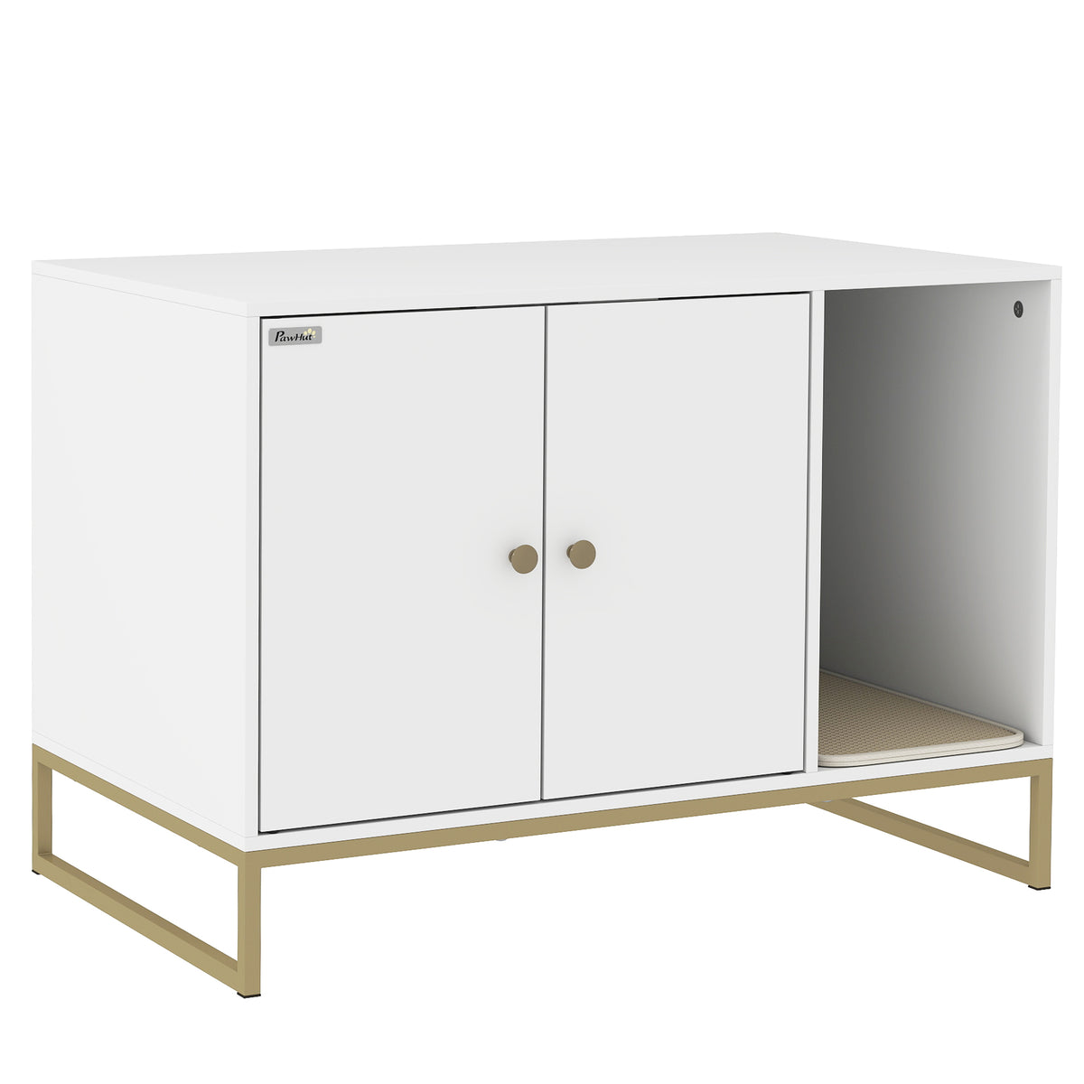 Cat Litter Box Enclosure Side Table with Mat - White 31.5"-Cats-DECOROLALA