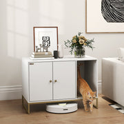 Cat Litter Box Enclosure Side Table with Mat - White 31.5"-Cats-DECOROLALA