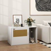 Cat Litter Box Enclosure Side Table with Rattan Door - White-Cats-DECOROLALA