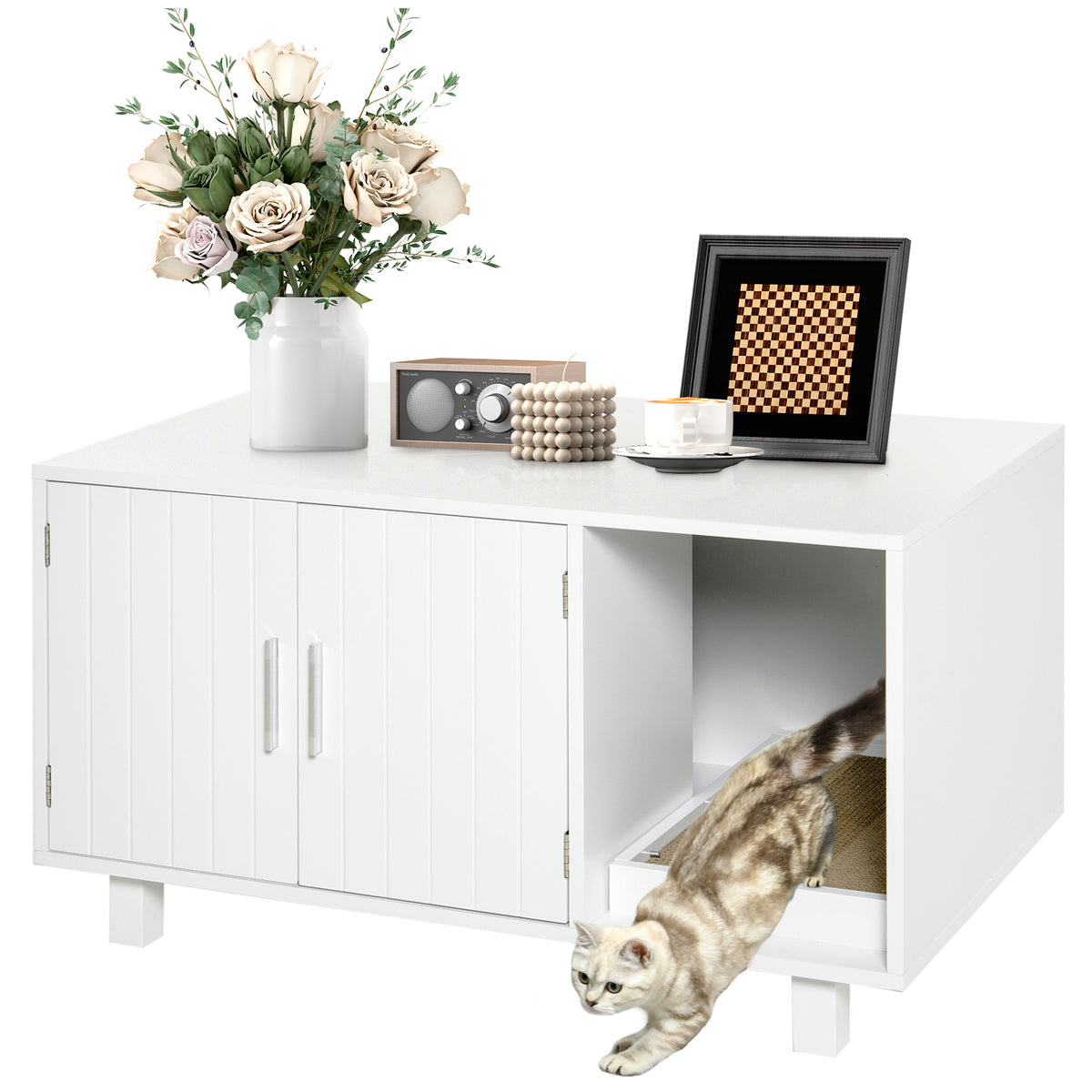 Cat Litter Box Enclosure - White Hidden Furniture End Table-Cats-DECOROLALA