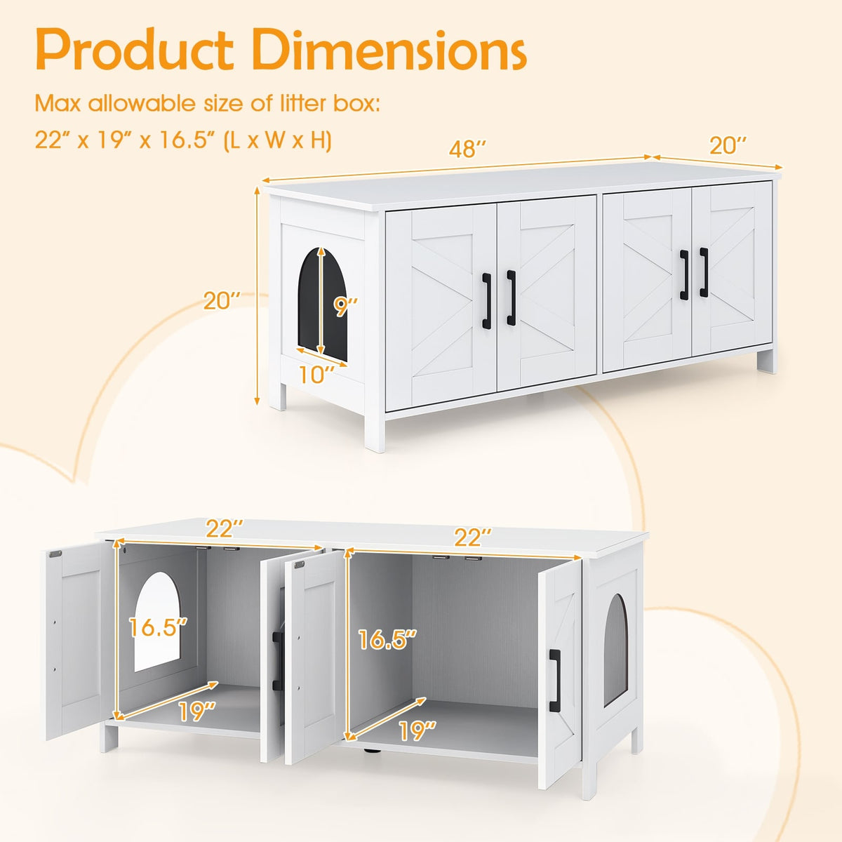 Cat Litter Box Enclosure for 2 Cats Modern Kitty Litter Box Furniture Hidden-White-Cat Houses-DECOROLALA