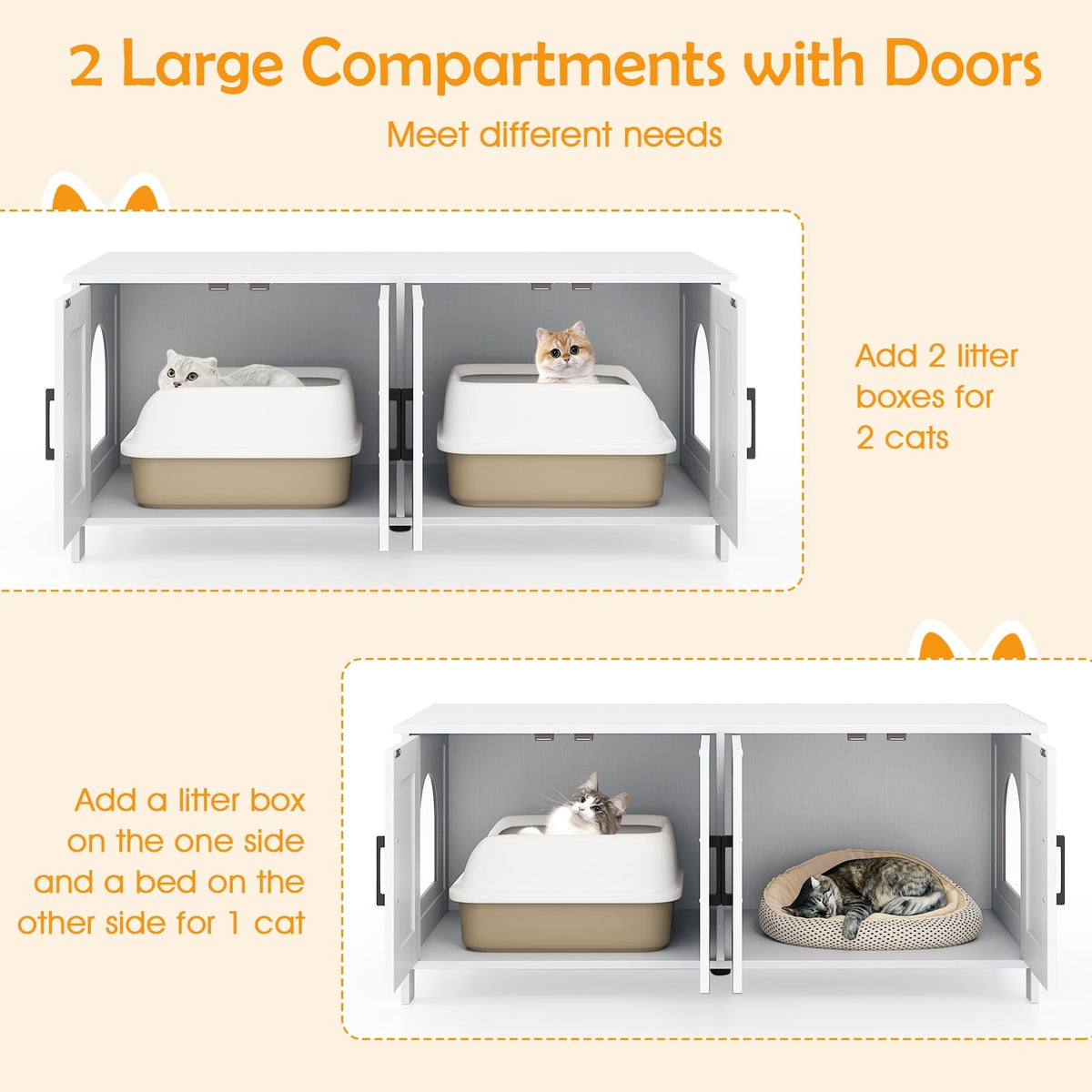 Cat Litter Box Enclosure for 2 Cats Modern Kitty Litter Box Furniture Hidden-White-Cat Houses-DECOROLALA