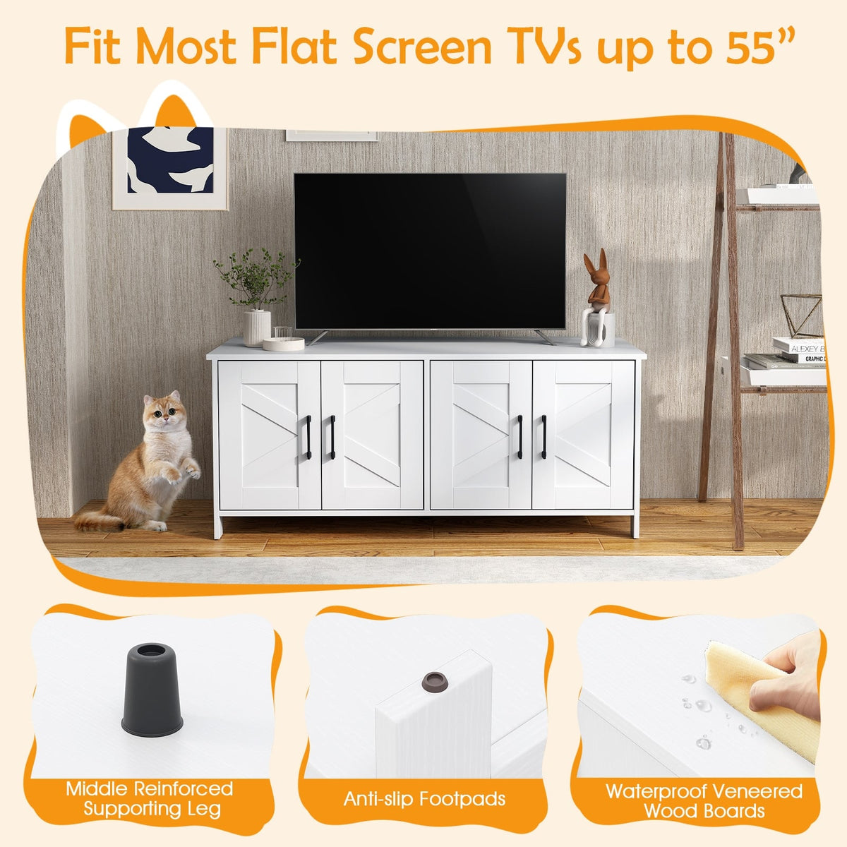 Cat Litter Box Enclosure for 2 Cats Modern Kitty Litter Box Furniture Hidden-White-Cat Houses-DECOROLALA