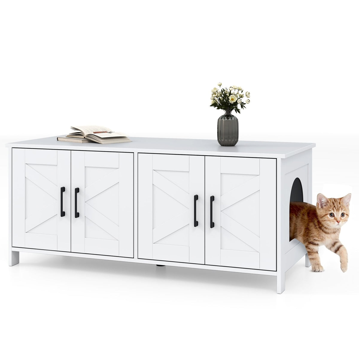 Cat Litter Box Enclosure for 2 Cats Modern Kitty Litter Box Furniture Hidden-White-Cat Houses-DECOROLALA