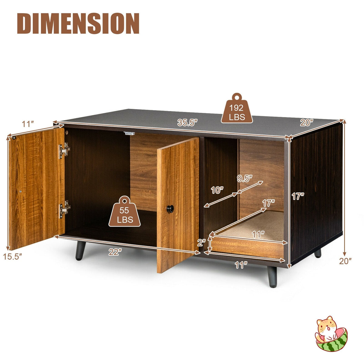 Cat Litter Box Enclosure with Divider and Double Doors-Brown-Cat Houses-DECOROLALA